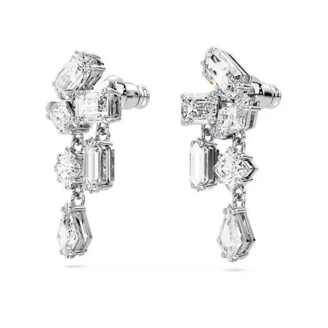 Swarovski - Mesmera drop earrings, Mixed cuts, White, Rhodium plated 5665825/5689700 (SS)