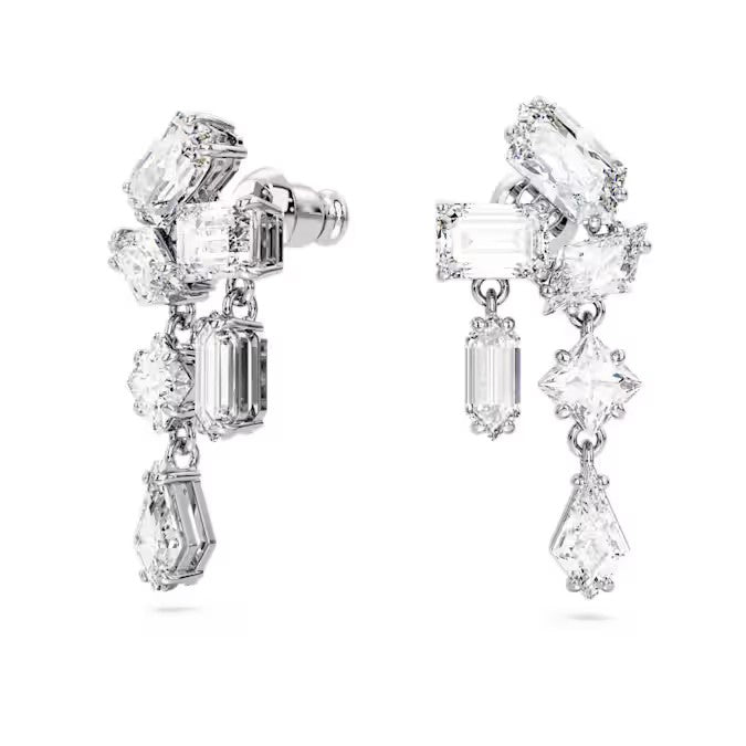 Swarovski - Mesmera drop earrings, Mixed cuts, White, Rhodium plated 5665825/5689700 (SS)