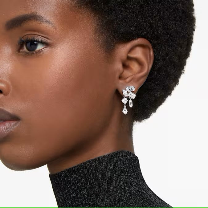 Swarovski - Mesmera drop earrings, Mixed cuts, White, Rhodium plated 5665825/5689700 (SS)