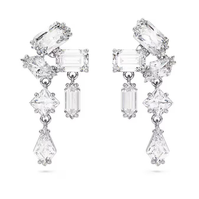 Swarovski - Mesmera drop earrings, Mixed cuts, White, Rhodium plated 5665825/5689700 (SS)