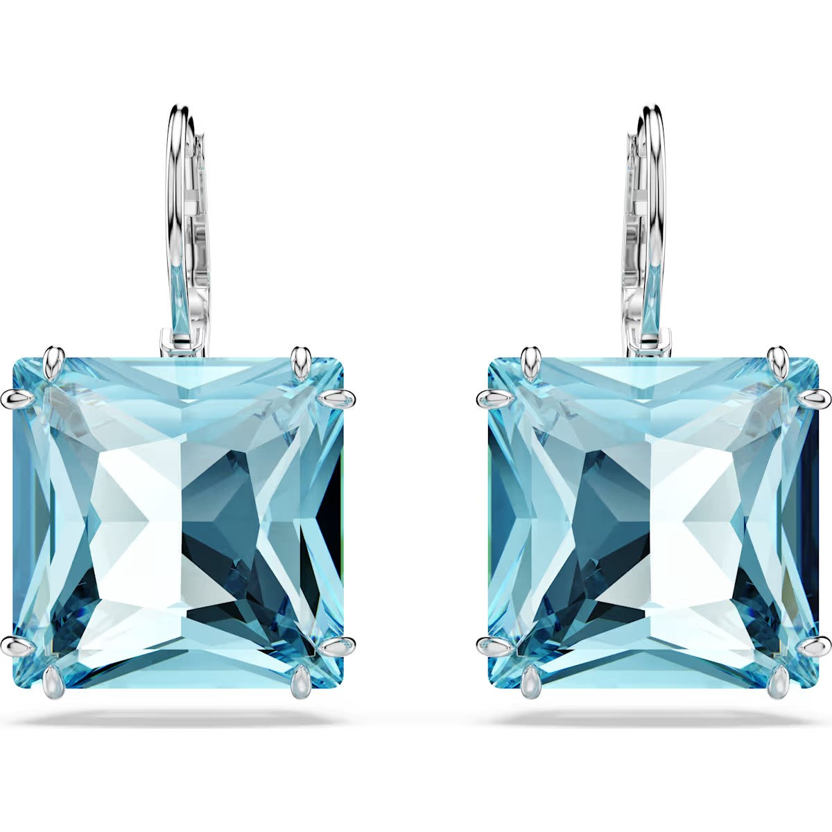 Swarovski - Millenia drop earrings, Square cut, Blue, Rhodium plated - 5619472