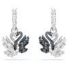 Swarovski - Swan drop earrings, Swan, Black, Rhodium plated - 5705728