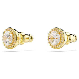 Swarovski - Una stud earrings, Round cut, Gold tone, Gold-tone plated - 5686637