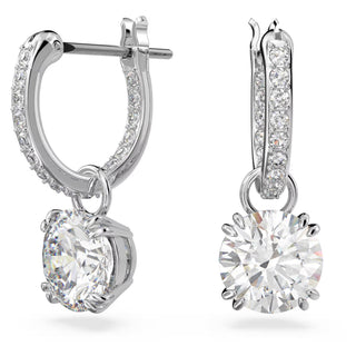 Swarovski Constella/Stilla drop earrings, Round cut, White, Rhodium plated - 5636717/5649007 (SS)