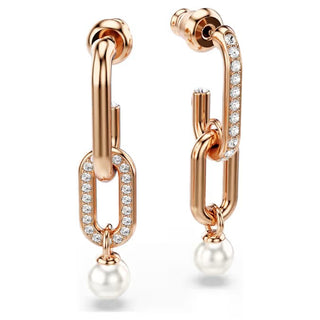 Swarovski Constella drop earrings Crystal pearl, Round cut, White, Rose gold-tone plated 5728585