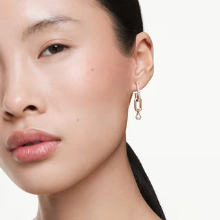 Swarovski Constella drop earrings Crystal pearl, Round cut, White, Rose gold-tone plated 5728585