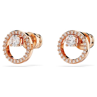 Swarovski Constella stud earrings, Round cut, White, Rose tone plated - 5692263/5701587 (SS)