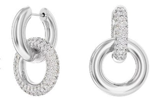 Pendientes de aro Swarovski Dextera, anilla entrelazada, blanco, baño de rodio 5671807 