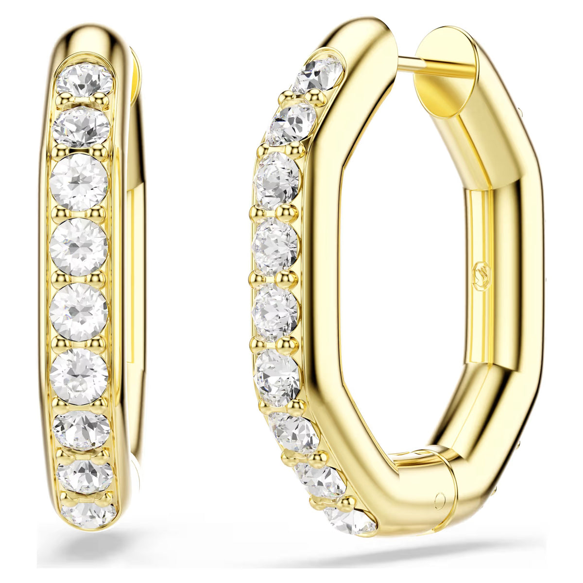 Swarovski Dextera hoop earrings, Octagon shape, Round cut, White, Gold-tone plated 5724584