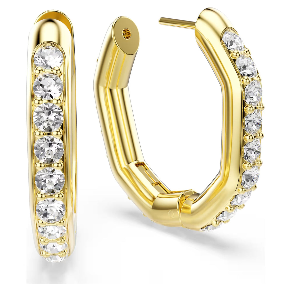 Swarovski Dextera hoop earrings, Octagon shape, Round cut, White, Gold-tone plated 5724584