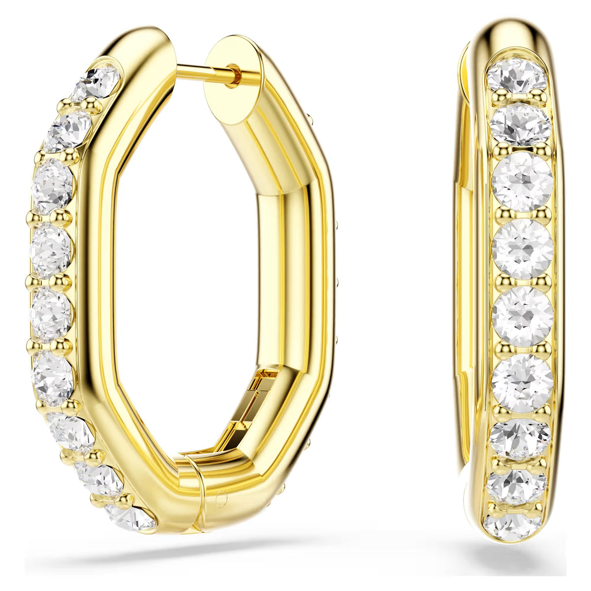 Swarovski Dextera hoop earrings, Octagon shape, Round cut, White, Gold-tone plated 5724584