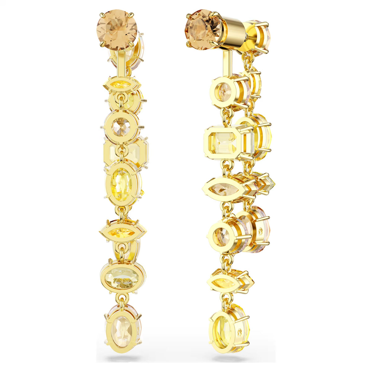 Swarovski Gema drop earrings, Asymmetrical design, Mixed cuts, Long, Yellow, Gold-tone plated 5718073