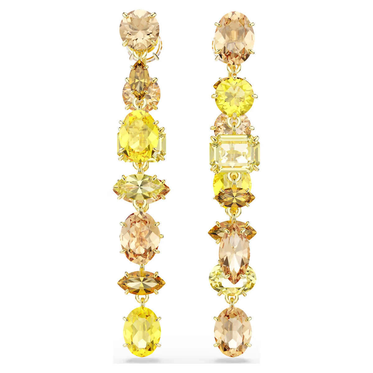 Swarovski Gema drop earrings, Asymmetrical design, Mixed cuts, Long, Yellow, Gold-tone plated 5718073