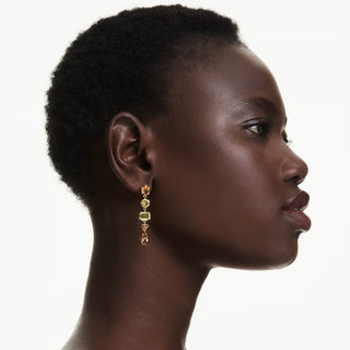 Swarovski Gema drop earrings, Asymmetrical design, Mixed cuts, Long, Yellow, Gold-tone plated 5718073