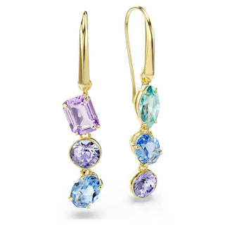 Swarovski Gema drop earrings, Asymmetrical design, Mixed cuts, Multicolored, Gold-tone plated 5747917