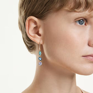 Swarovski Gema drop earrings, Asymmetrical design, Mixed cuts, Multicolored, Gold-tone plated 5747917