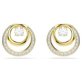 Swarovski Hyperbola stud earrings, Round cut, White, Gold-tone plated 5740407