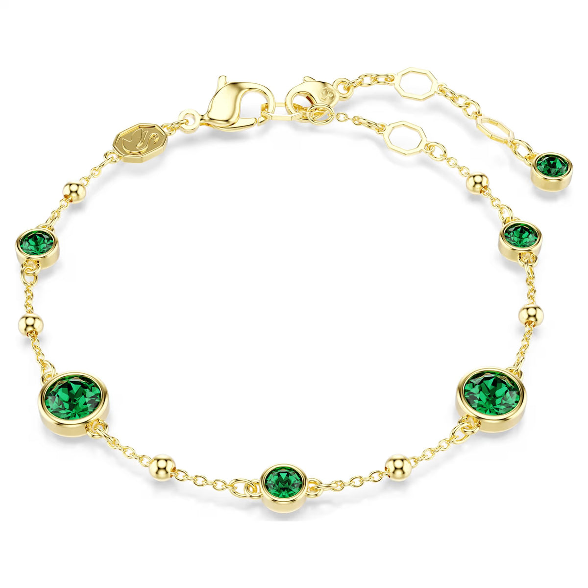 Swarovski Imber bracelet, Round cut, Green, Gold-tone plated 5730676