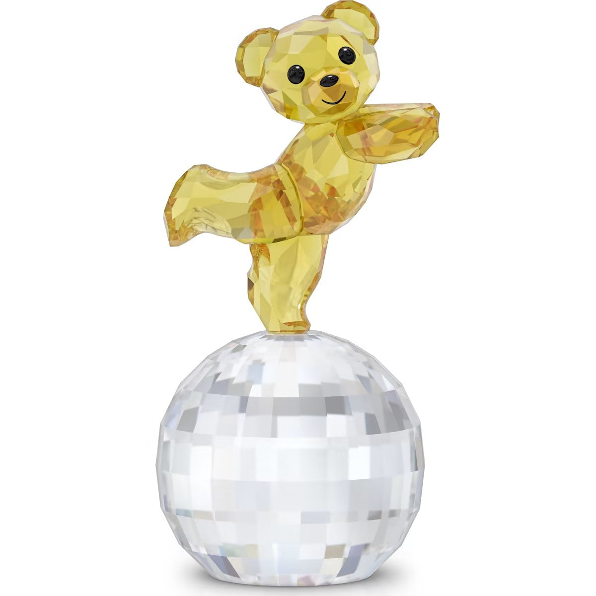 Crystal bear figurine on a clear sphere with a white background