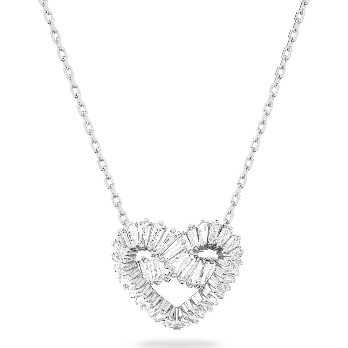 Diamond heart-shaped necklace on a white background