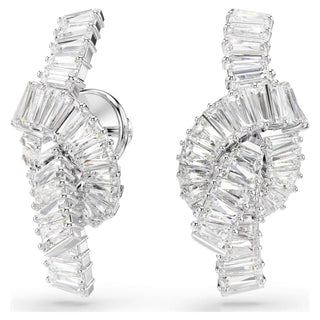 Swarovski Matrix earrings, Baguette cut, Knot, White, Rhodium plated 5727040