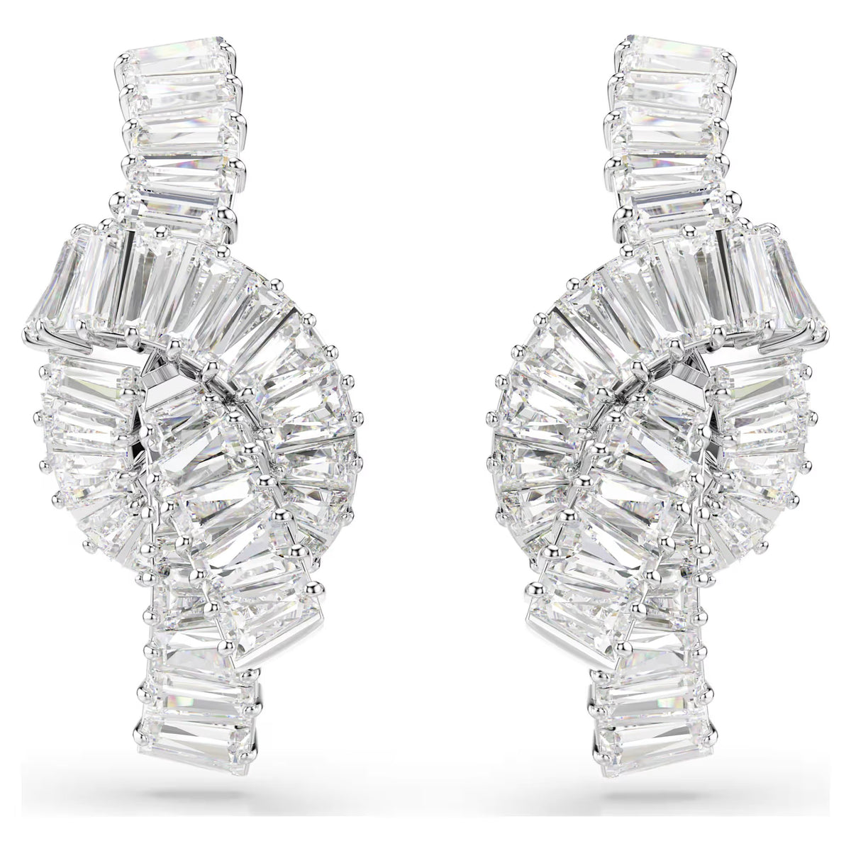 Swarovski Matrix earrings, Baguette cut, Knot, White, Rhodium plated 5727040