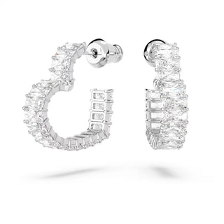 Swarovski Matrix hoop earrings, Baguette cut, Heart, Small, White, Rhodium plated - 5653170/5689693 (SS)