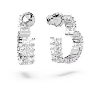 Swarovski Matrix hoop earrings, Baguette cut, Heart, Small, White, Rhodium plated - 5653170/5689693 (SS)