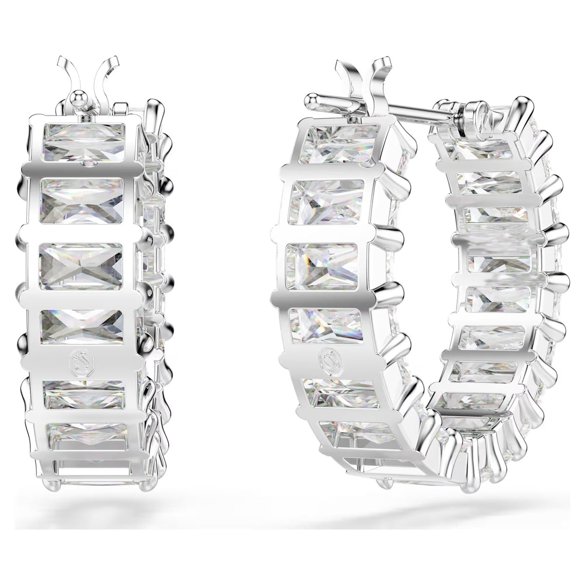Swarovski Matrix hoop earrings, Baguette cut, White, Rhodium plated 5733397