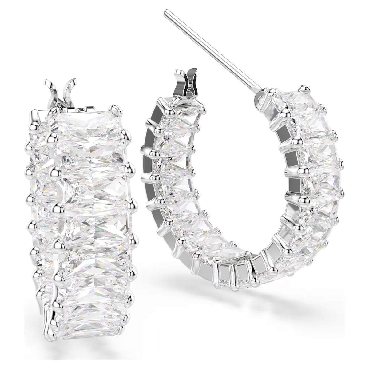 Swarovski Matrix hoop earrings, Baguette cut, White, Rhodium plated 5733397