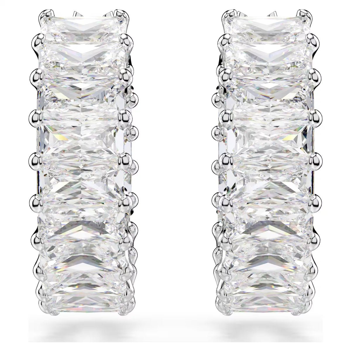 Swarovski Matrix hoop earrings, Baguette cut, White, Rhodium plated 5733397