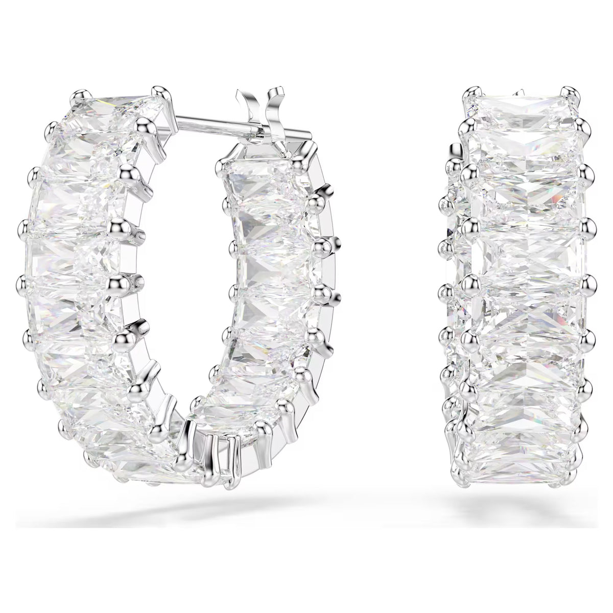 Swarovski Matrix hoop earrings, Baguette cut, White, Rhodium plated 5733397