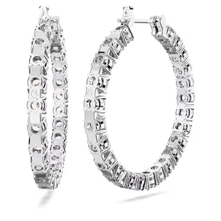 Pendientes de aro Swarovski Matrix, Talla redonda, Blanco, Baño de rodio - 5647715 
