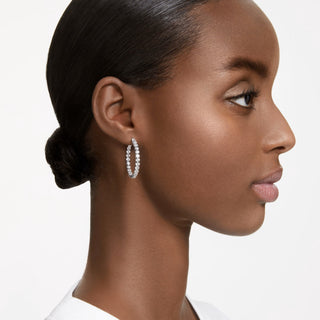 Pendientes de aro Swarovski Matrix, Talla redonda, Blanco, Baño de rodio - 5647715 