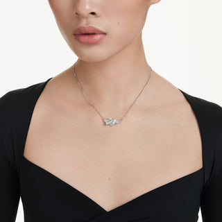 Swarovski Matrix pendant, Baguette cut, Knot, White, Rhodium plated 5728553