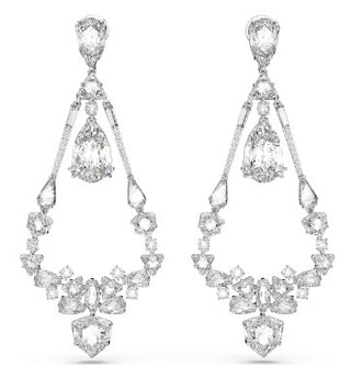 Pendientes de clip Swarovski Mesmera, Cortes mixtos, Lámpara de araña, Largos, Blanco, Baño de rodio - 5665827 