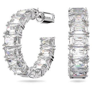 Swarovski Millenia/Matrix hoop earrings, Octagon cut, White, Rhodium plated - 5612673/5689681 (SS)