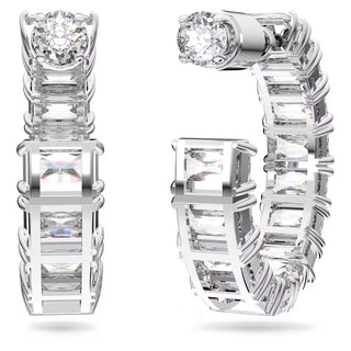 Swarovski Millenia/Matrix hoop earrings, Octagon cut, White, Rhodium plated - 5612673/5689681 (SS)