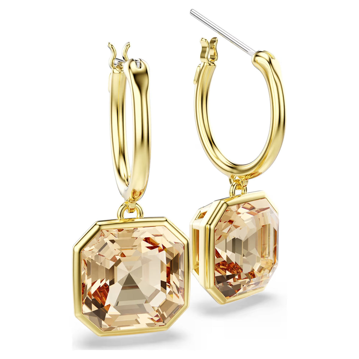 Swarovski Millenia drop earrings, Square cut, Caramel, Gold-tone plated 5731148