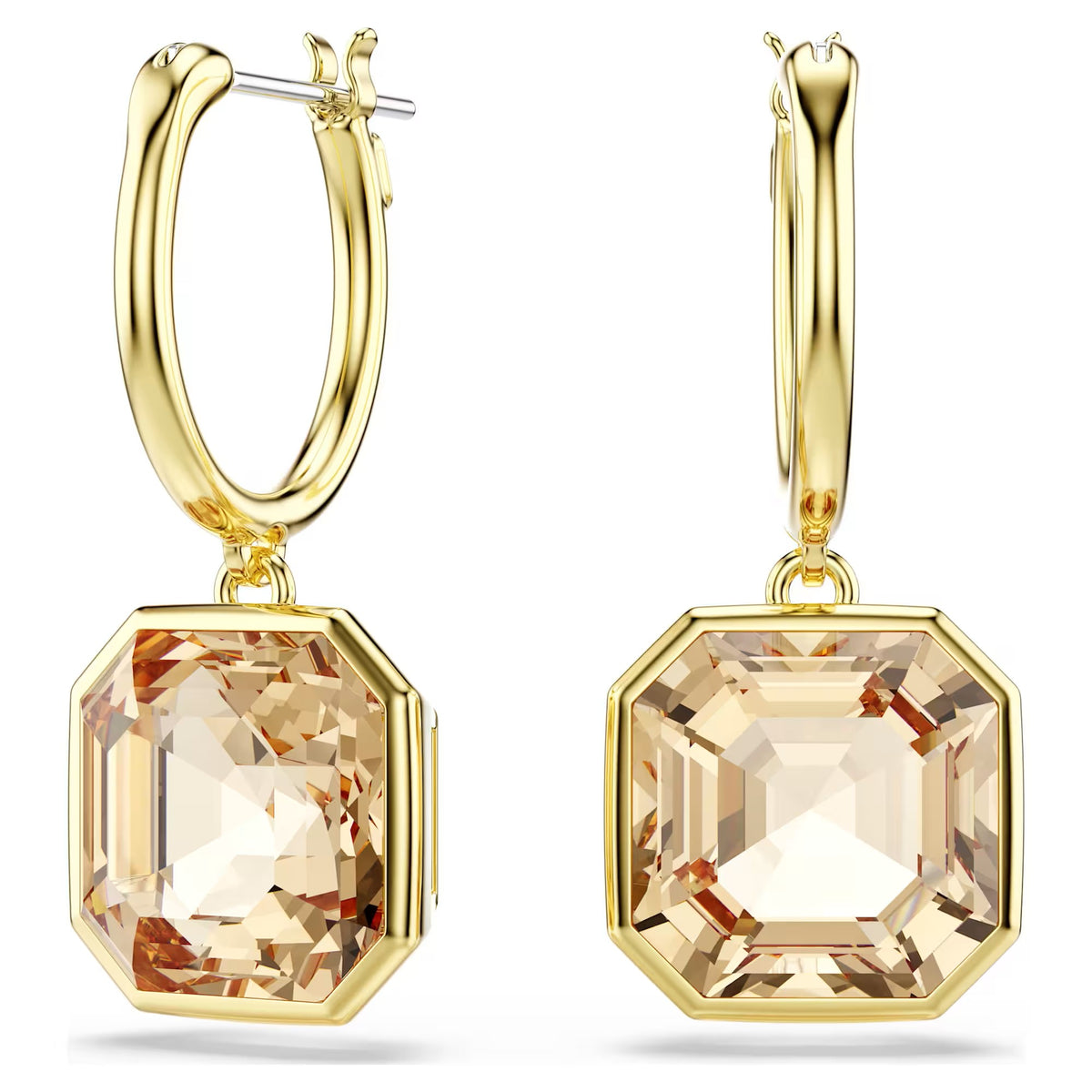 Swarovski Millenia drop earrings, Square cut, Caramel, Gold-tone plated 5731148