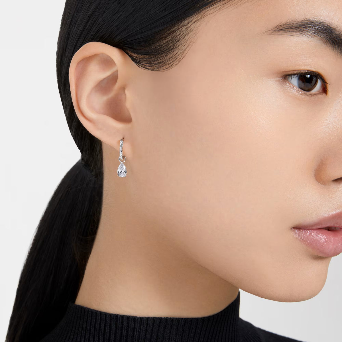 Swarovski Millenia hoop earrings Pear cut, White, Rhodium plated - 5636716