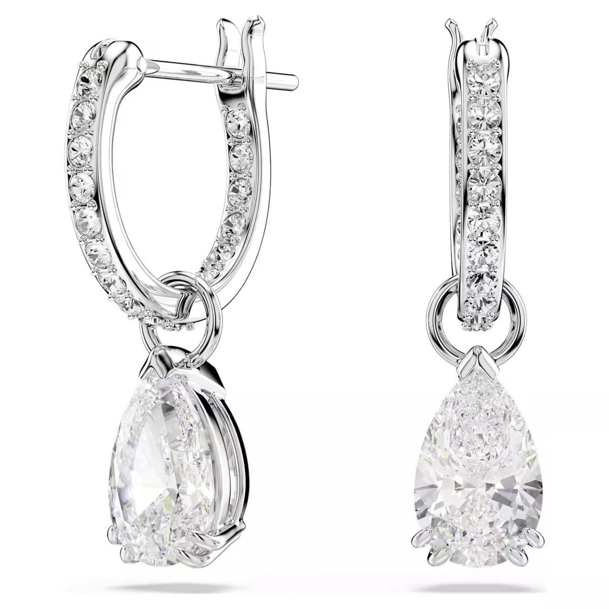Swarovski Millenia hoop earrings Pear cut, White, Rhodium plated - 5636716