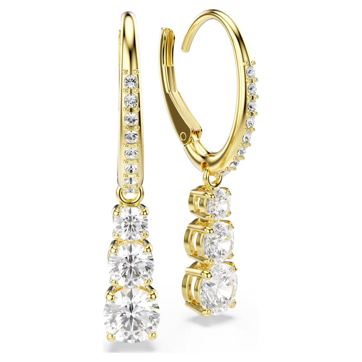 Swarovski Stilla Attract hoop earrings, Round cut, White, Gold-tone plated 5723300