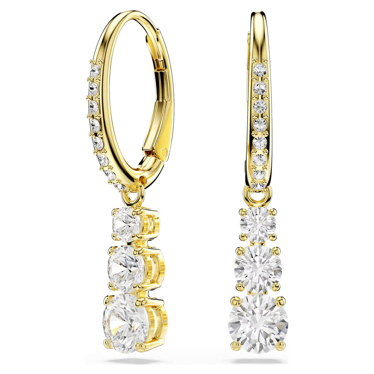 Swarovski Stilla Attract hoop earrings, Round cut, White, Gold-tone plated 5723300