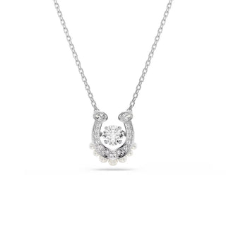 Swarovski Symbolica pendant, Crystal pearl, Round cut, Pavé, Horse shoe, White, Rhodium plated 5736972