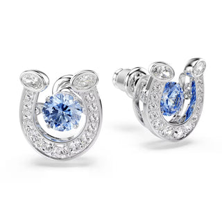 Swarovski Symbolica stud earrings, Round cut, Pavé, Horse shoe, Blue, Rhodium plated 5746563