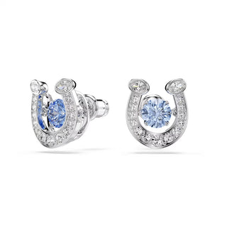 Swarovski Symbolica stud earrings, Round cut, Pavé, Horse shoe, Blue, Rhodium plated 5746563