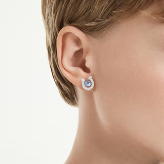 Swarovski Symbolica stud earrings, Round cut, Pavé, Horse shoe, Blue, Rhodium plated 5746563
