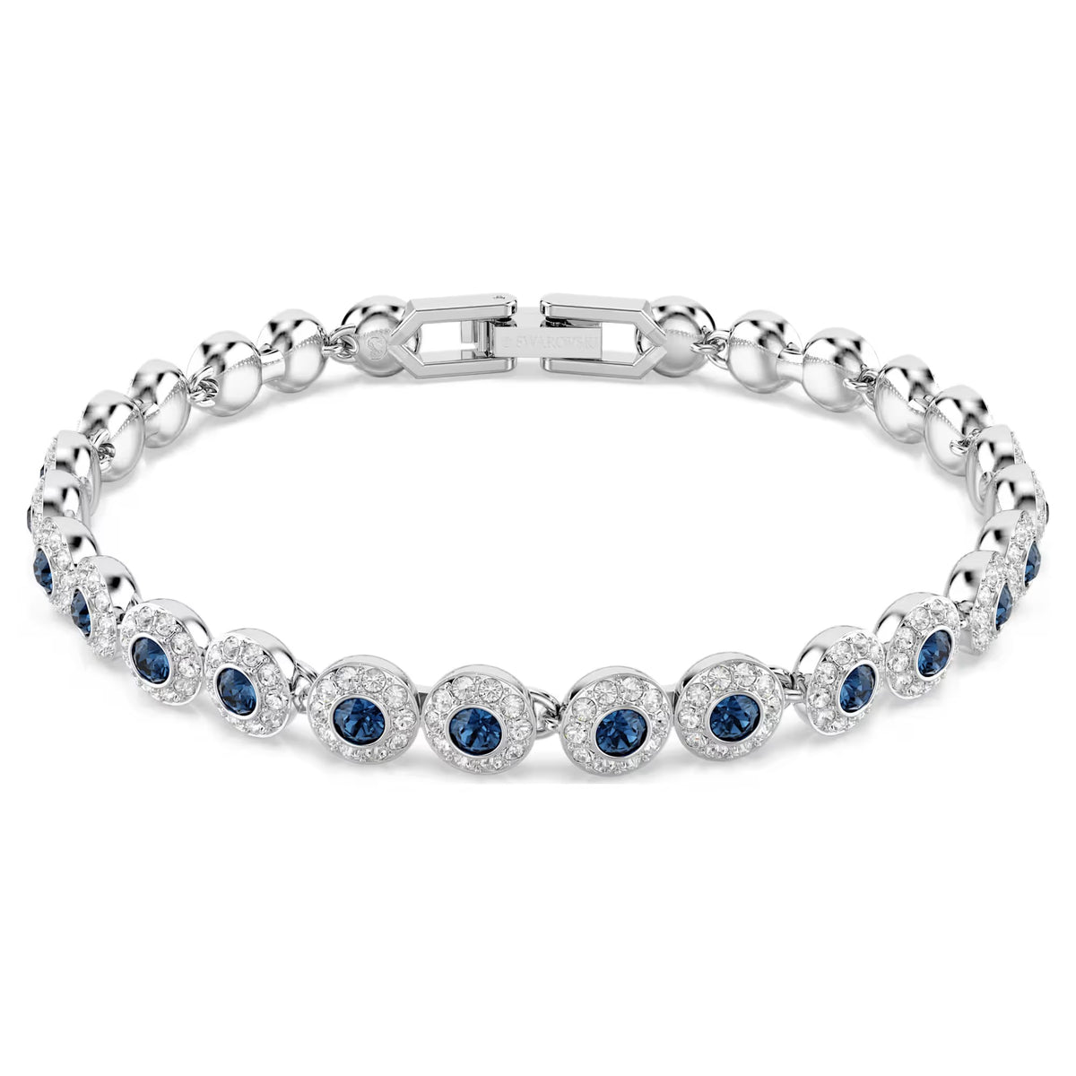 Swarovski Una Angelic Tennis bracelet, Round cut, Blue, Rhodium plated 5733401