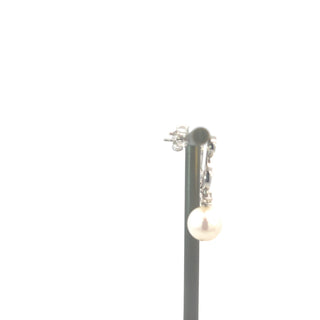 Aretes de oro blanco de 14 quilates con perlas cultivadas de 8 mm y diamantes de 0,66 quilates